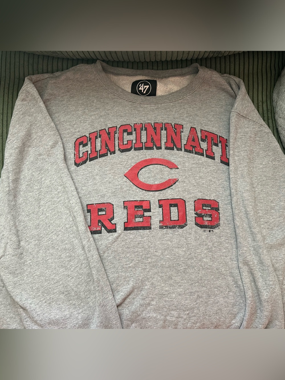47 Brand Cincinnati Reds Gray Crew Neck with Red Logo